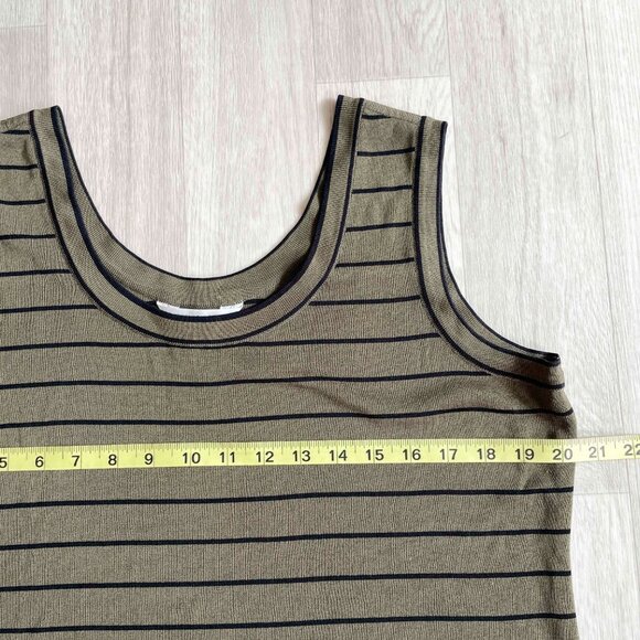 Misook Scoopneck Classic Acrylic Knit Tank Top Olive Black Stripe Size XL - Picture 4 of 5